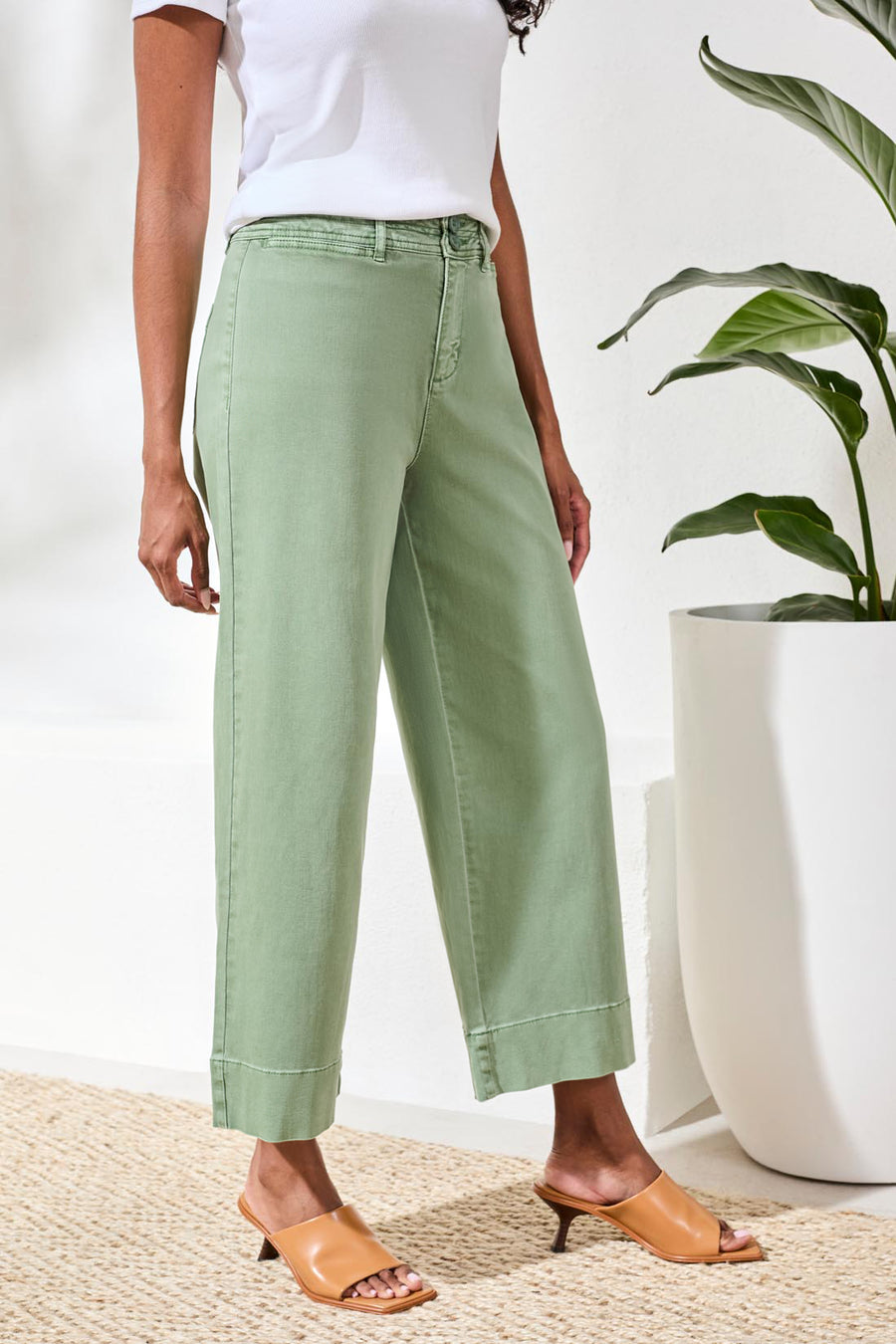 MOSS COMFORT STRETCH DENIM HIGH RISE PALAZZO PANTS
