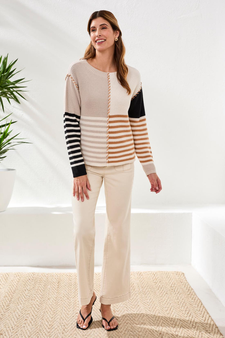 CANVAS COLOR BLOCK STRIPE  SWEATER
