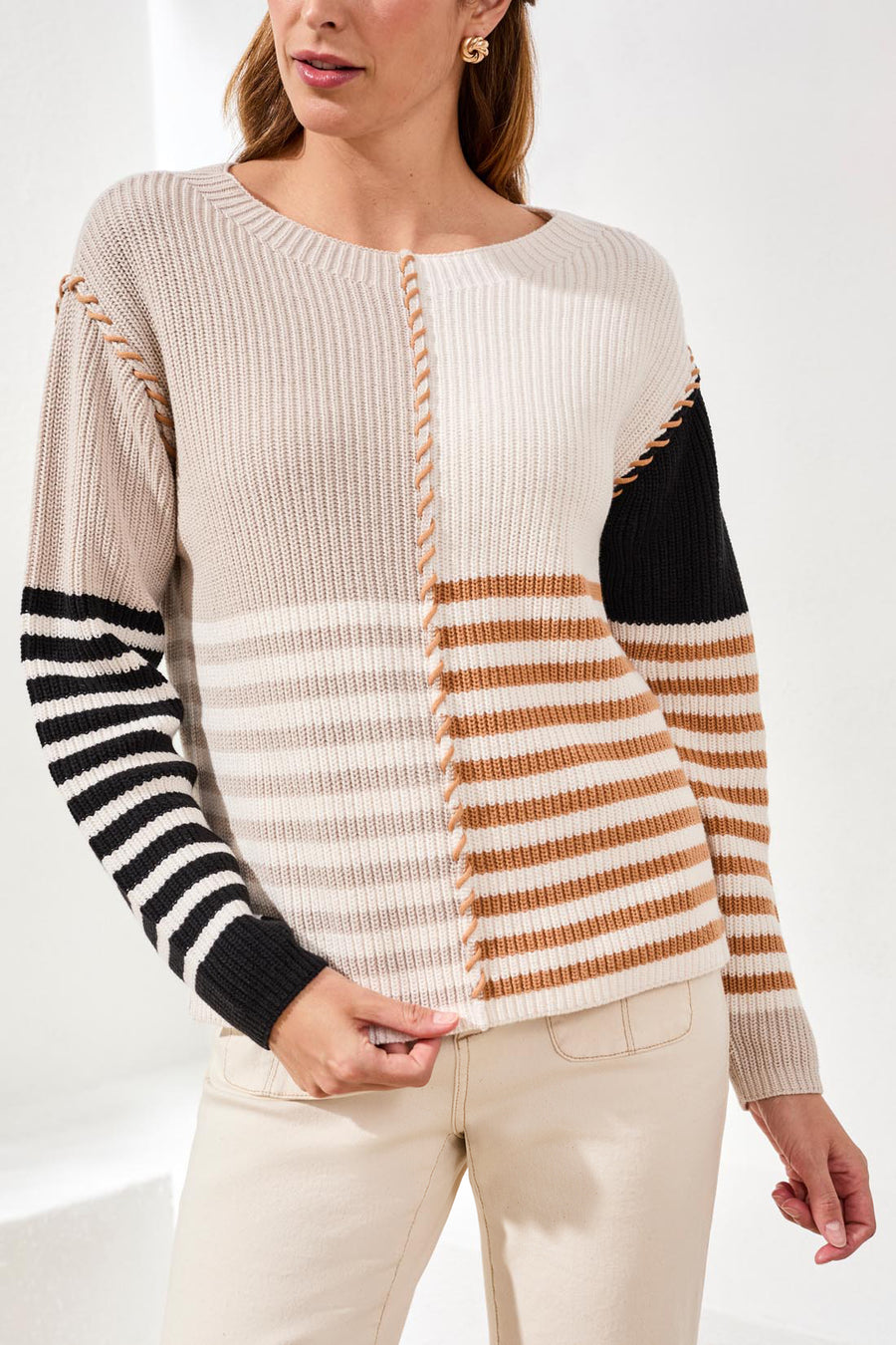 CANVAS COLOR BLOCK STRIPE  SWEATER
