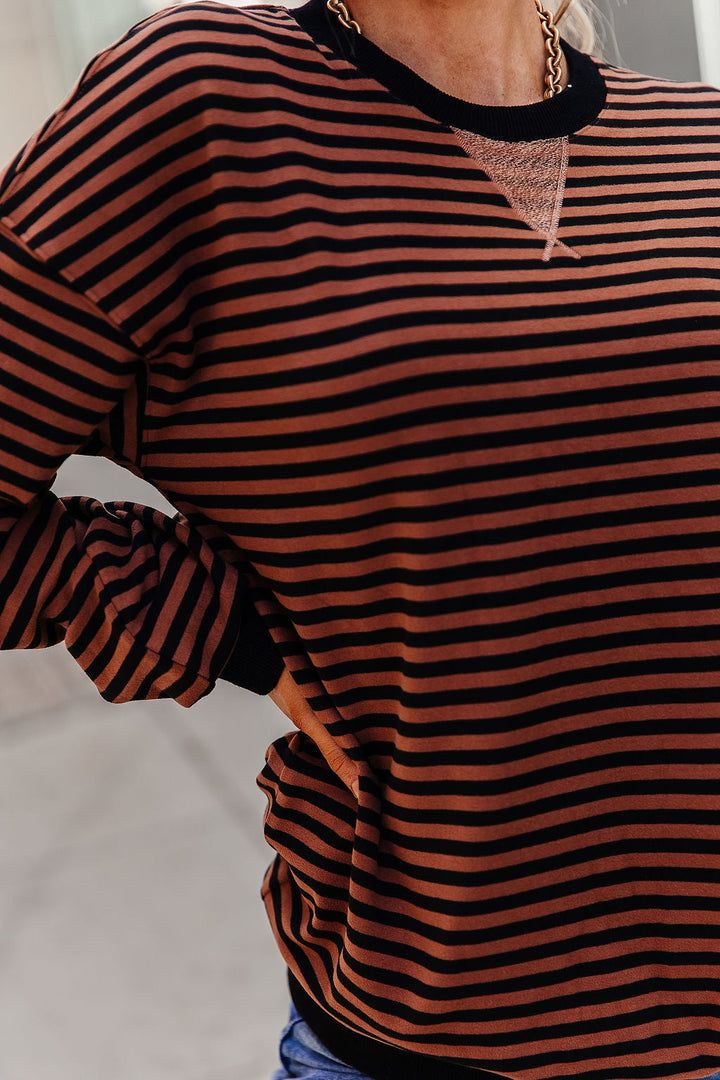CHAI STRIPE PERFORMANCE FLEECE UNIVERSITY PULLOVER