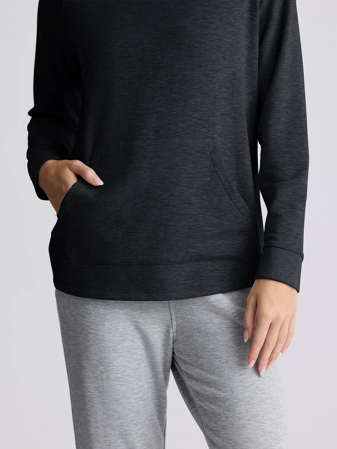 HEATHER BLACK BAMBOO LIGHTWEIGHT FLEECE HOODIE