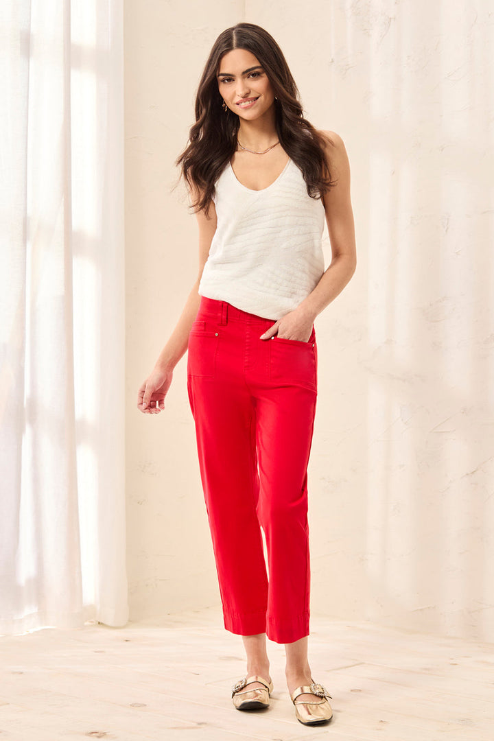 SANGRIA RED 5 POCKET PULL ON KICK FLARE JEANS