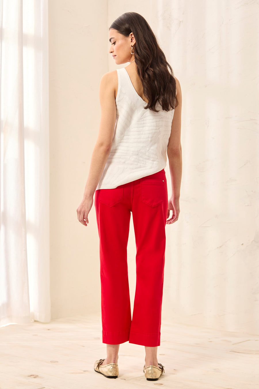 SANGRIA RED 5 POCKET PULL ON KICK FLARE JEANS