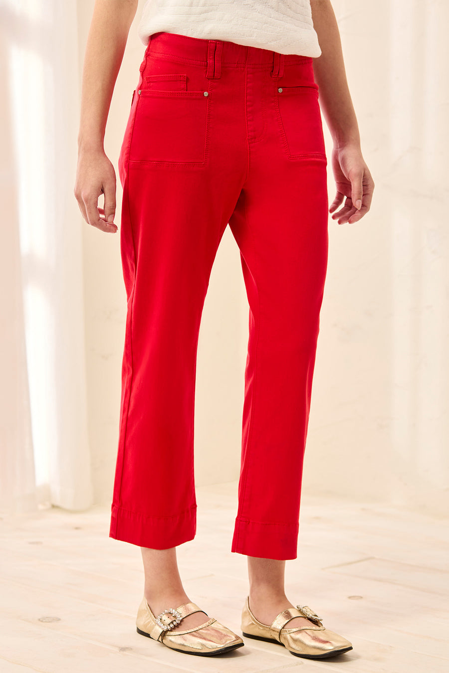 SANGRIA RED 5 POCKET PULL ON KICK FLARE JEANS
