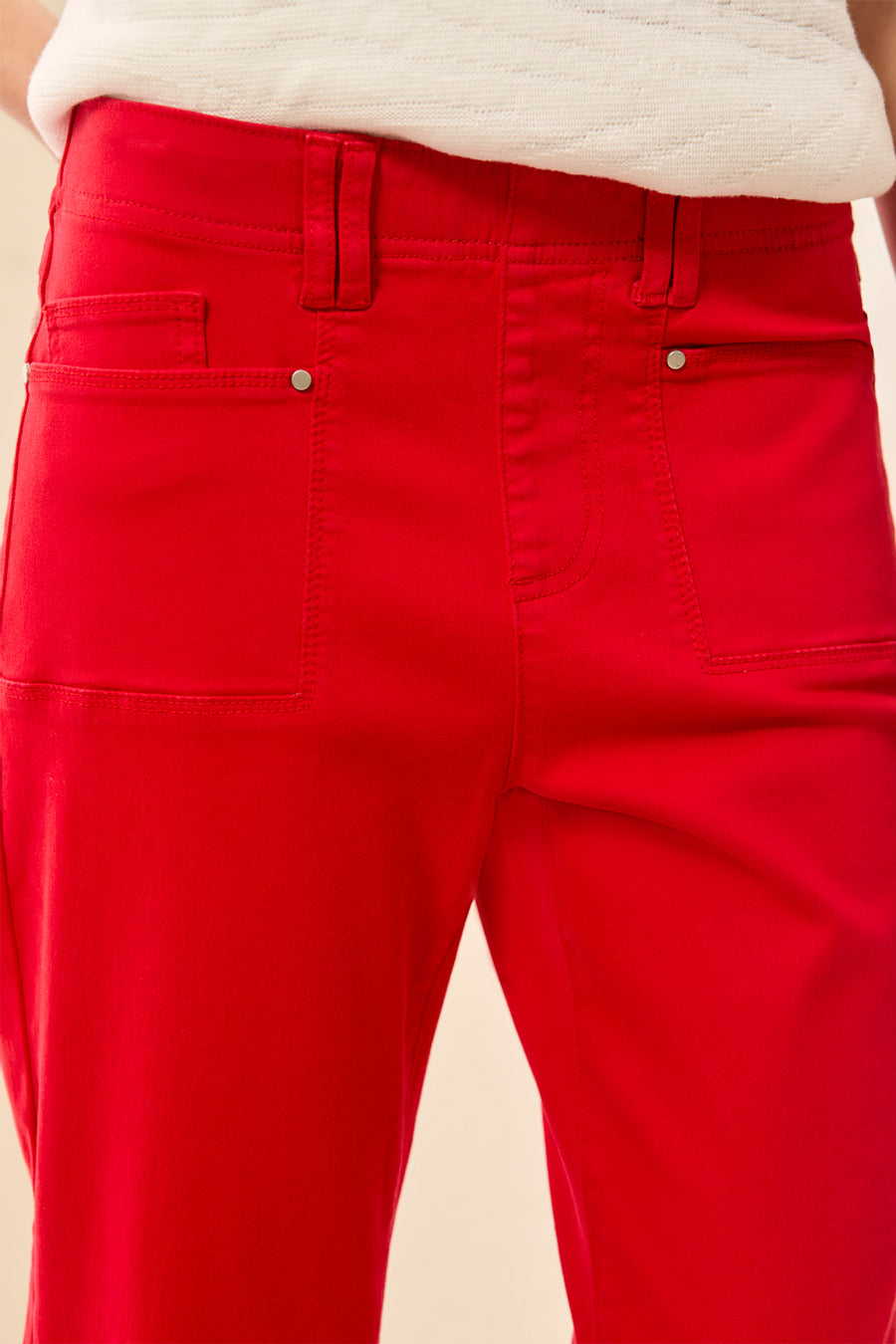 SANGRIA RED 5 POCKET PULL ON KICK FLARE JEANS