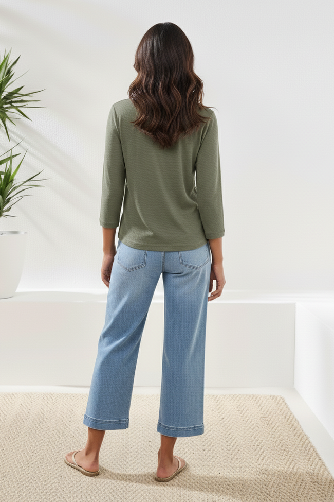 MOSS SLUB KNIT 3/4 SLEEVE TOP