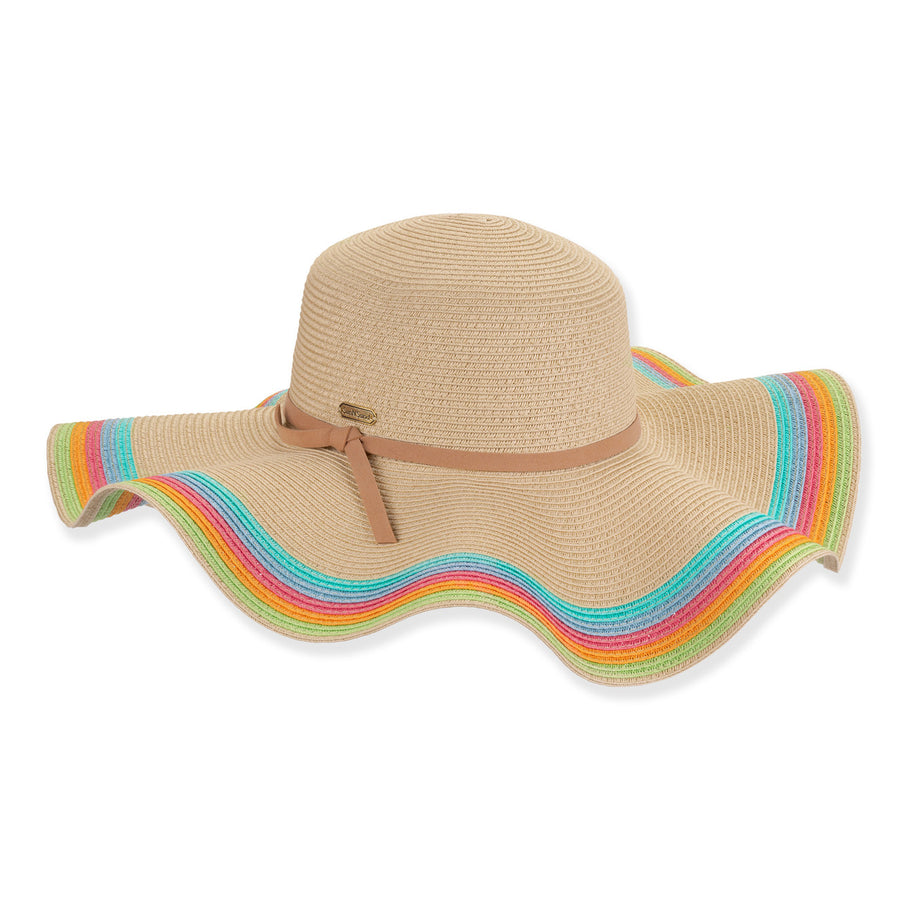 NATURAL PAPER BRAID ADJUSTABLE FLOPPY HAT W/ COLORFUL BRIM
