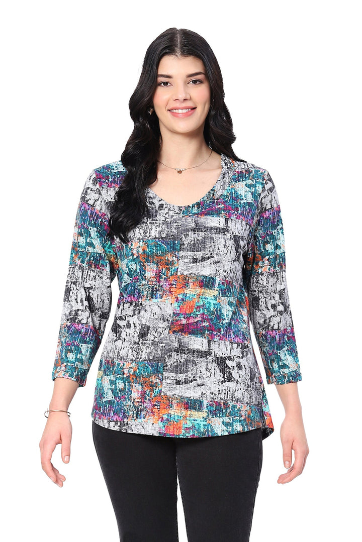 PEGGY PRINT SCOOP NECK TOP