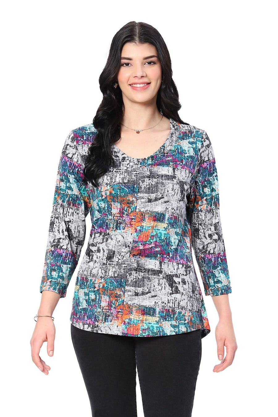 PEGGY PRINT SCOOP NECK TOP
