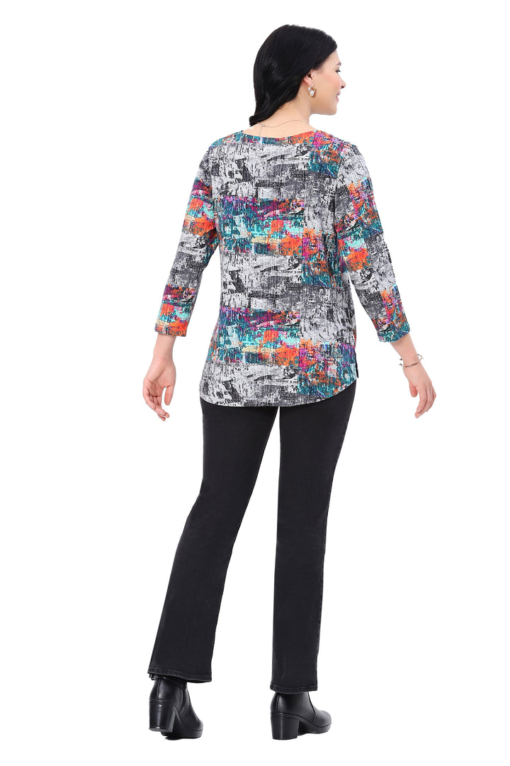 PEGGY PRINT SCOOP NECK TOP