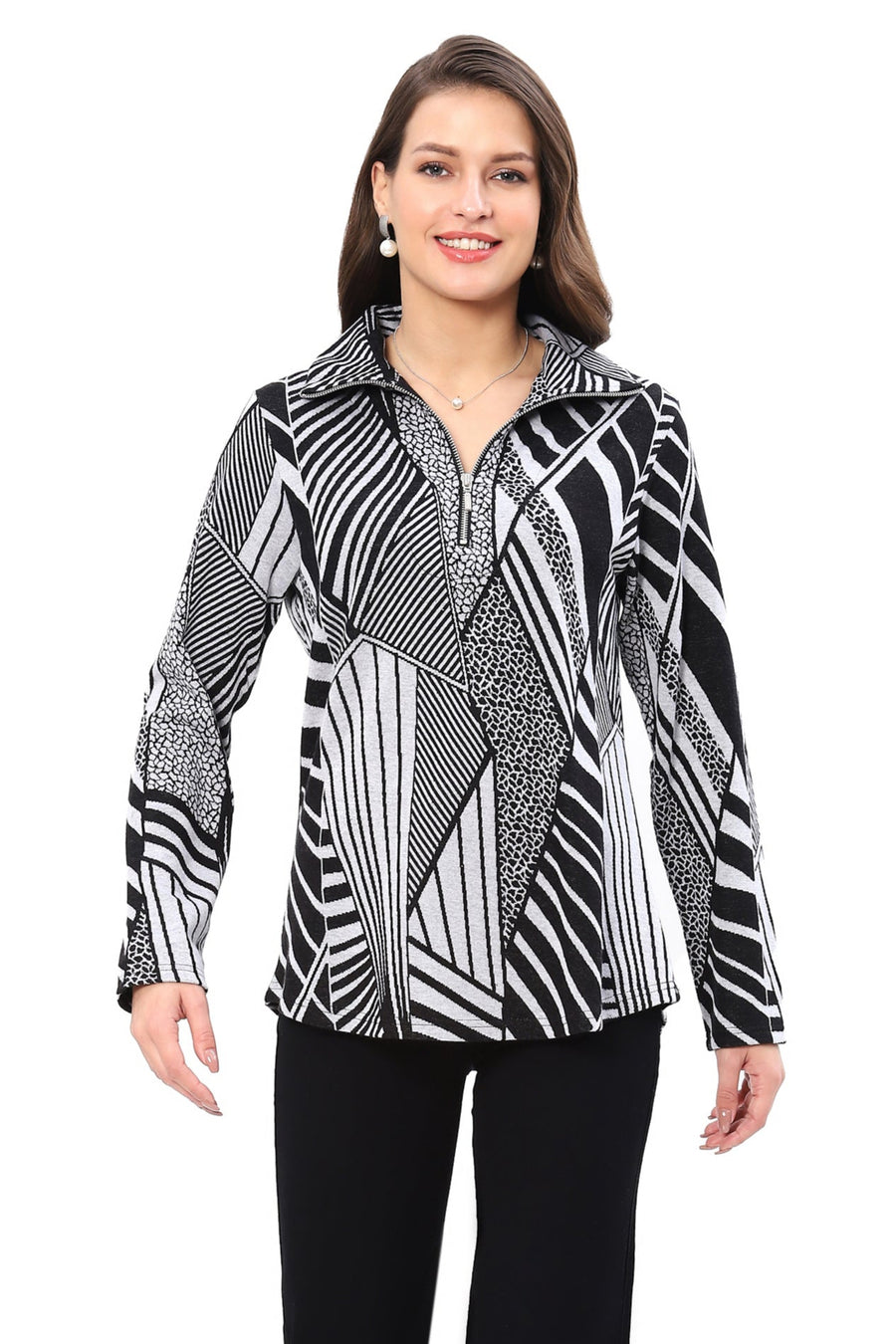 TULA BLACK & WHITE ZIPPERED TOP
