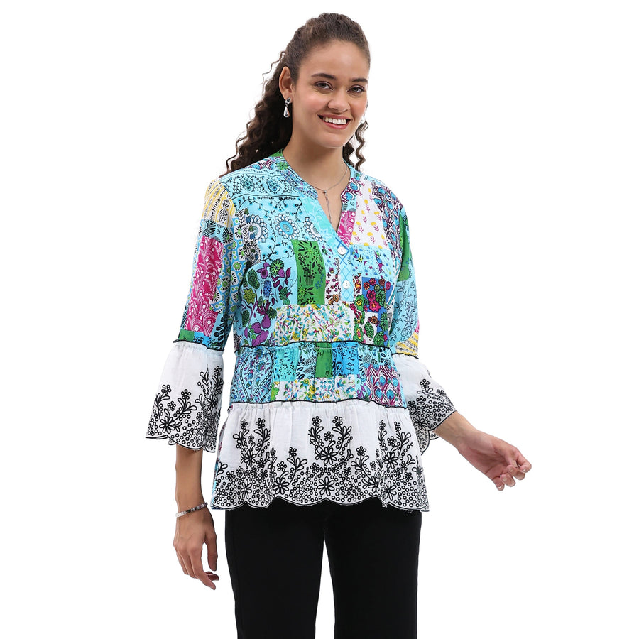 AMANDA PRINT V-NECK TUNIC SHIRT
