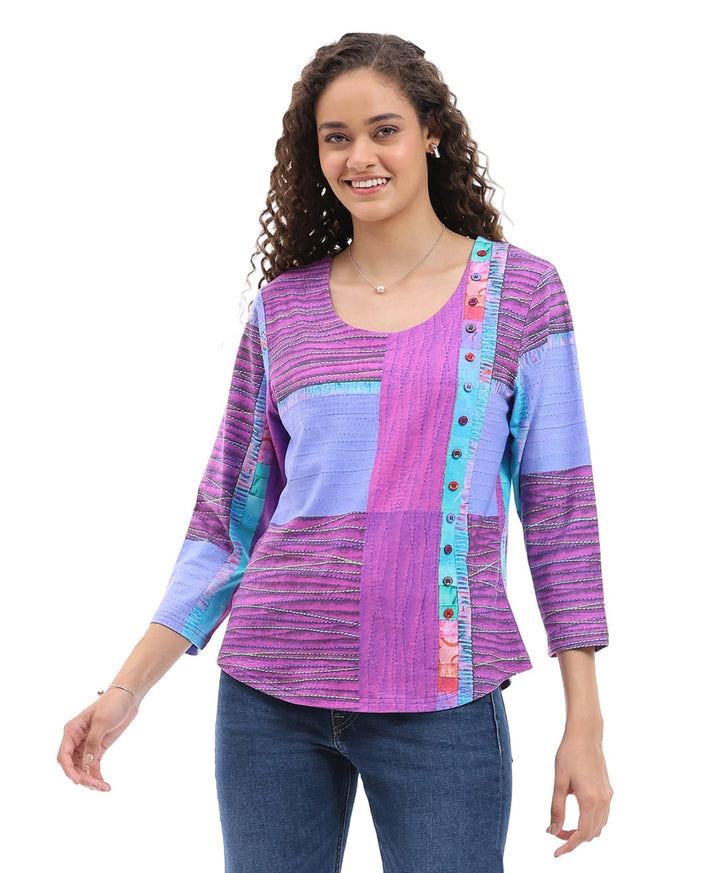 LEXI 3/4 SLEEVE TOP WITH MULTI BUTTON DETAIL