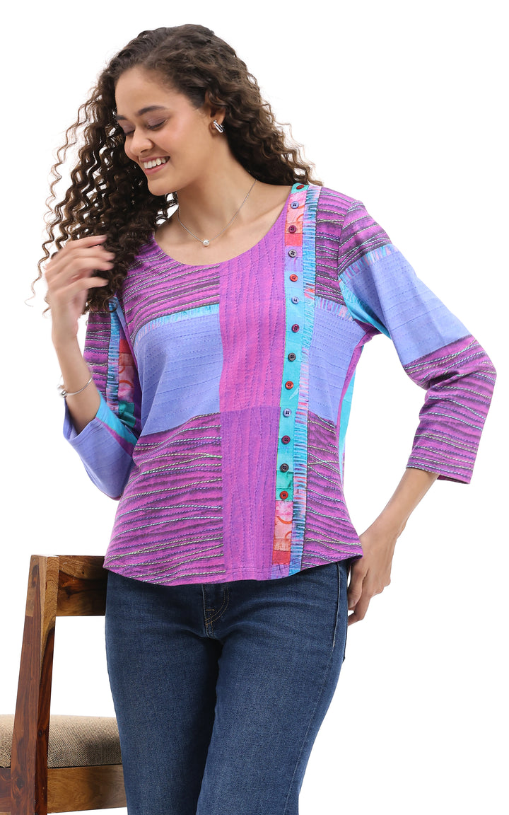 LEXI 3/4 SLEEVE TOP WITH MULTI BUTTON DETAIL