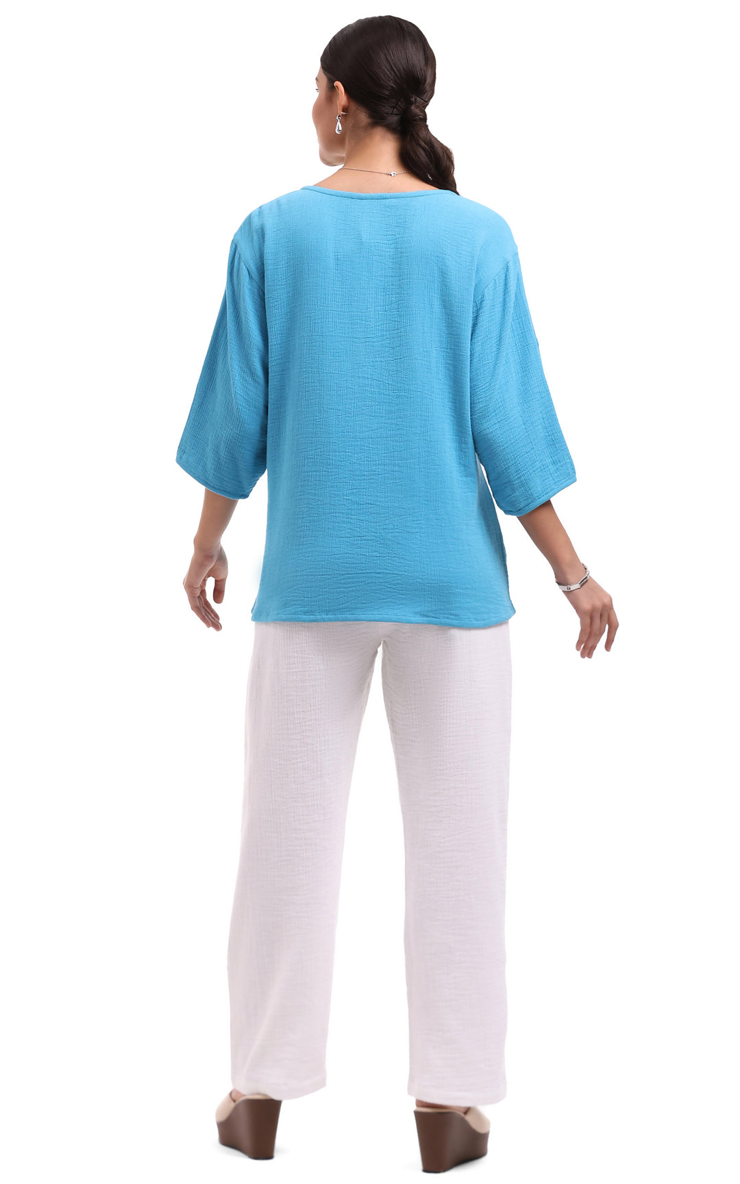 SHAWN OCEAN 3 BUTTON GAUZE TOP