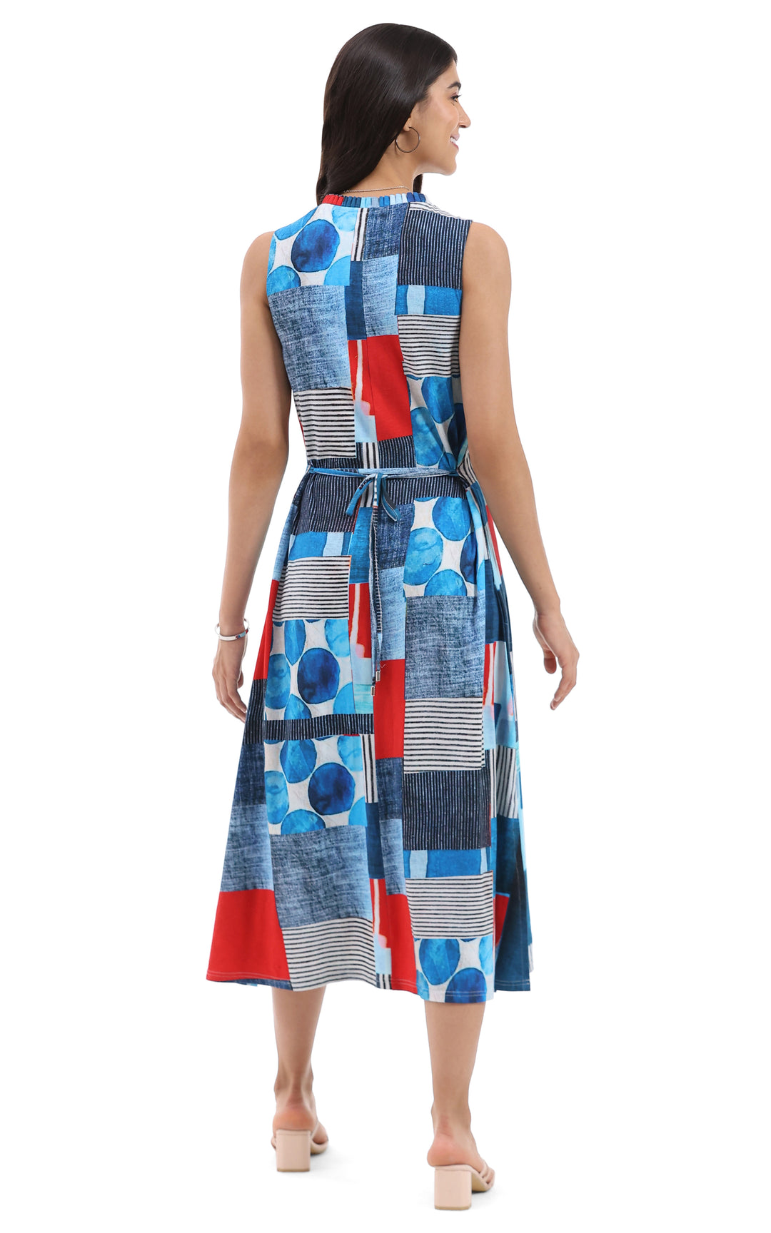 MONICA SLEEVELESS BLOCK PRINT KNIT MIDI DRESS