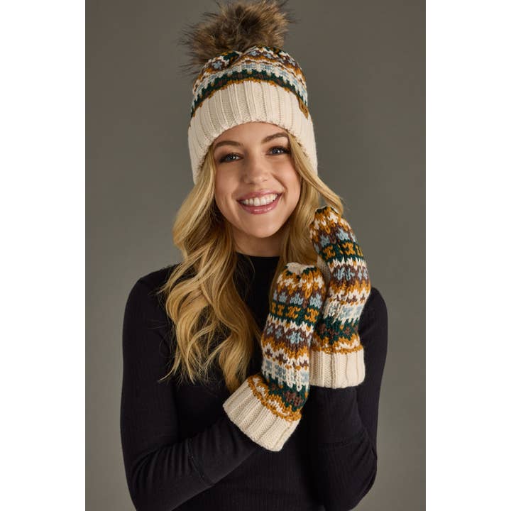 CREAM MULTI FLEECE LINED MITTENS

