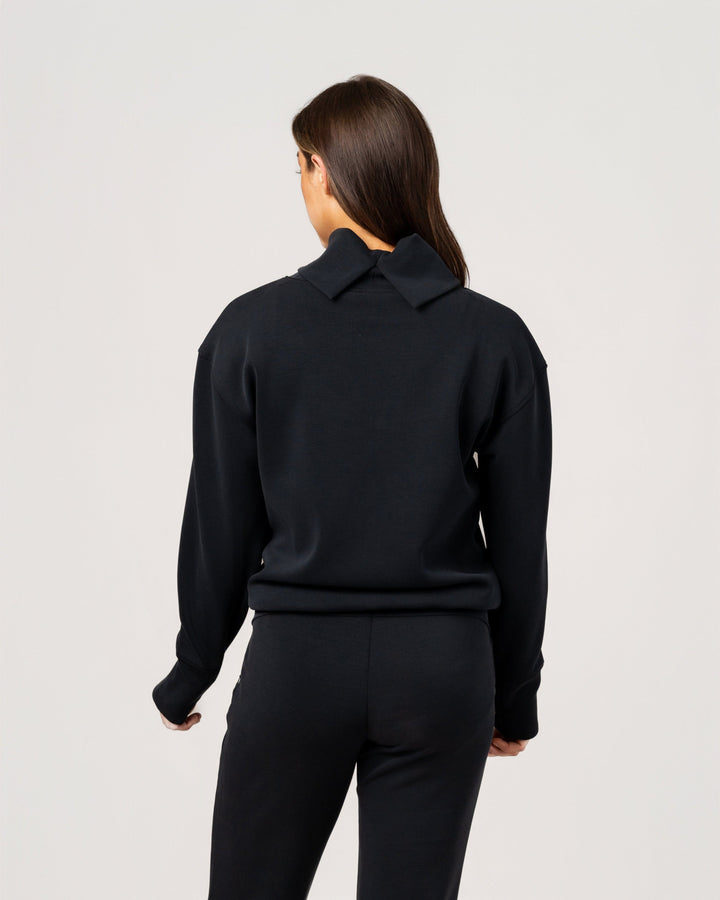 BLACK COMFORT ZONE FUNNEL NECK TOP