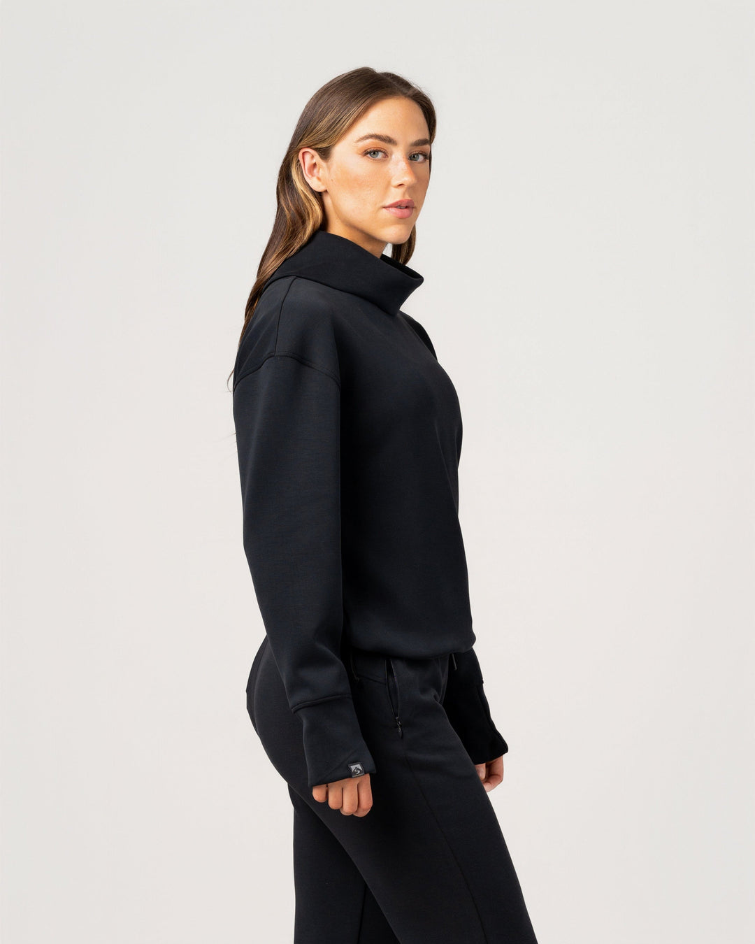 BLACK COMFORT ZONE FUNNEL NECK TOP