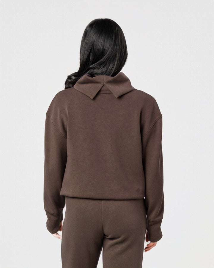 CHOCOLATE COMFORT ZONE FUNNEL NECK TOP