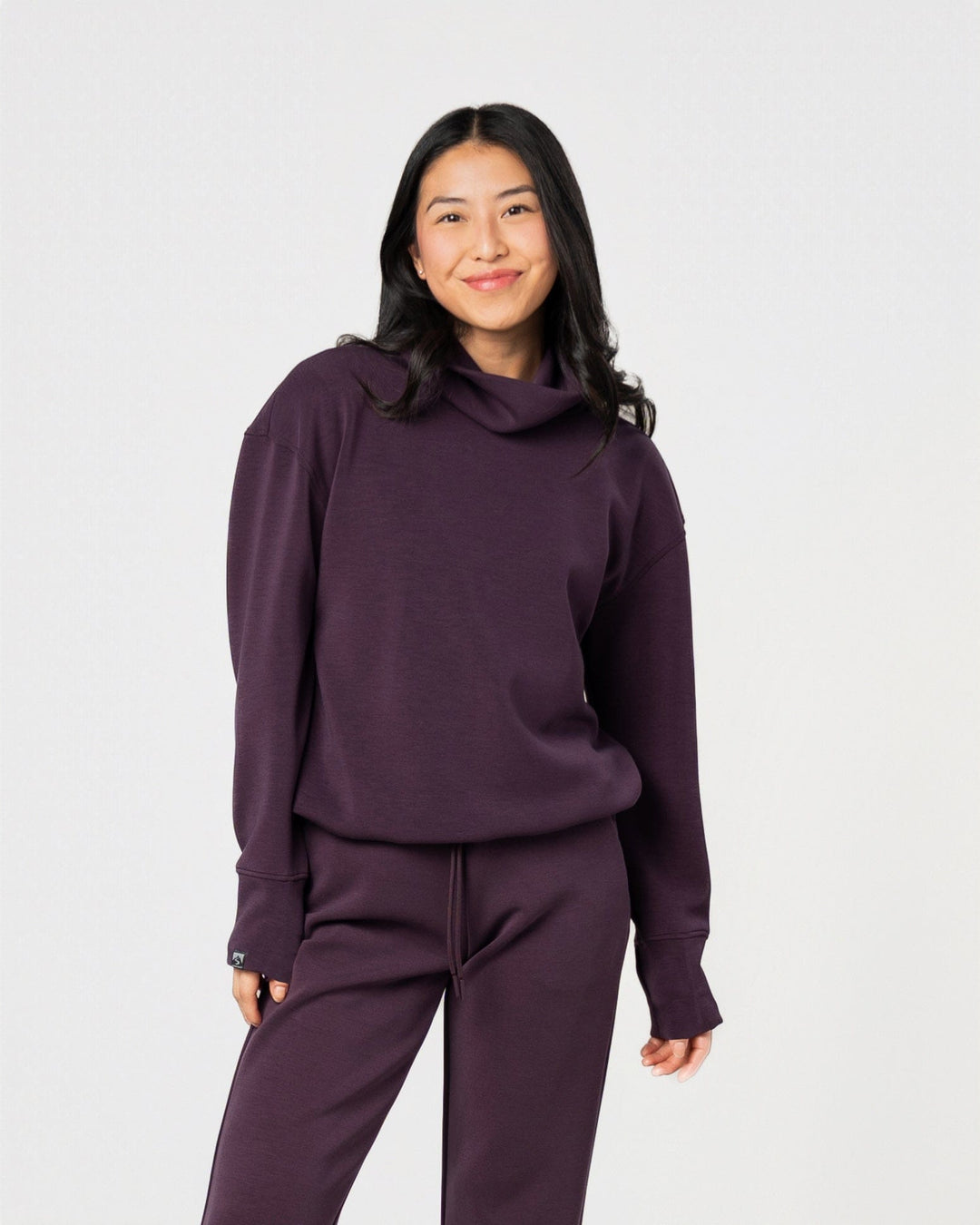 DEEP PLUM COMFORT ZONE FUNNEL NECK TOP