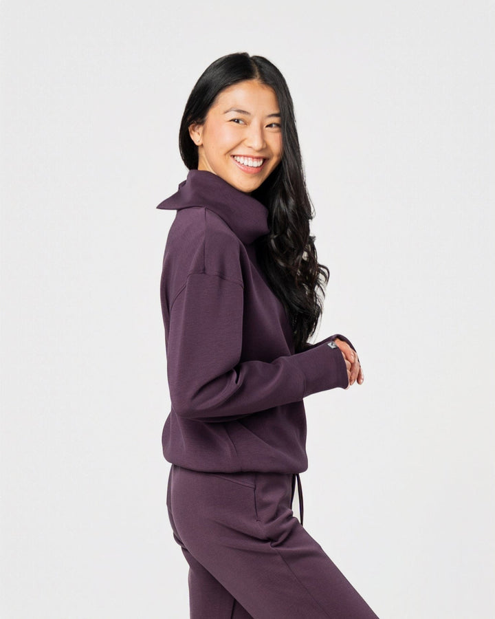 DEEP PLUM COMFORT ZONE FUNNEL NECK TOP