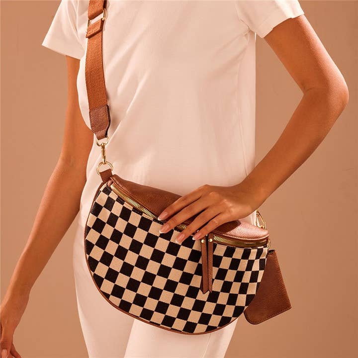 HAILEY BLACK & WHITE CHECKERED CROSSBODY SLING BAG
