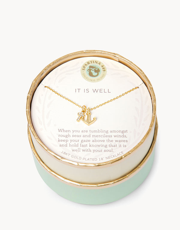 GOLD SEA LA VIE IT IS WELL CROSS/ANCHOR NECKLACE
