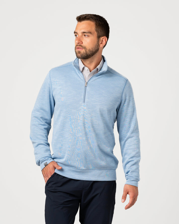 MEN'S SKY BLUE COTTON BAMBOO SHORELINER 1/4 ZIP