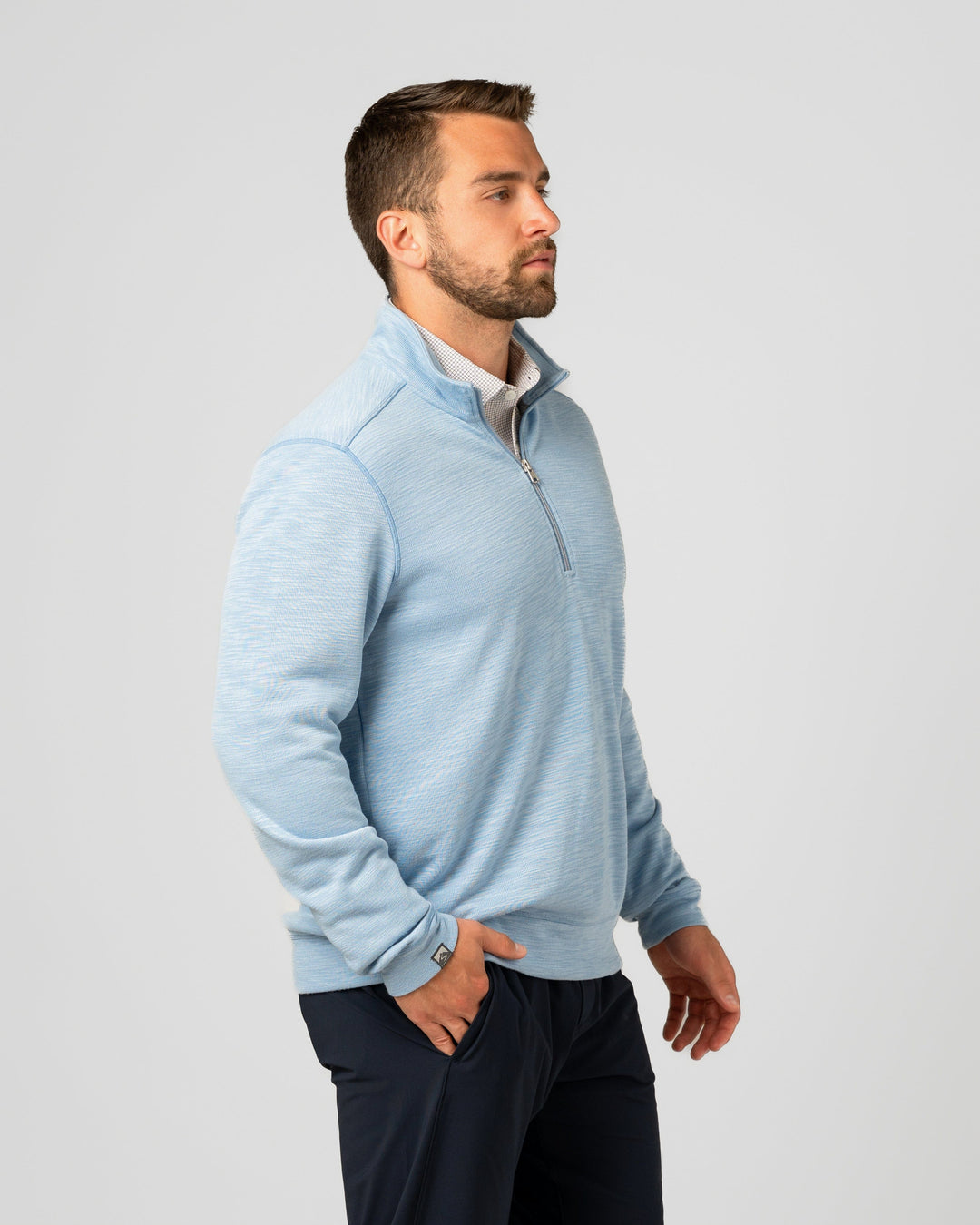 MEN'S SKY BLUE COTTON BAMBOO SHORELINER 1/4 ZIP