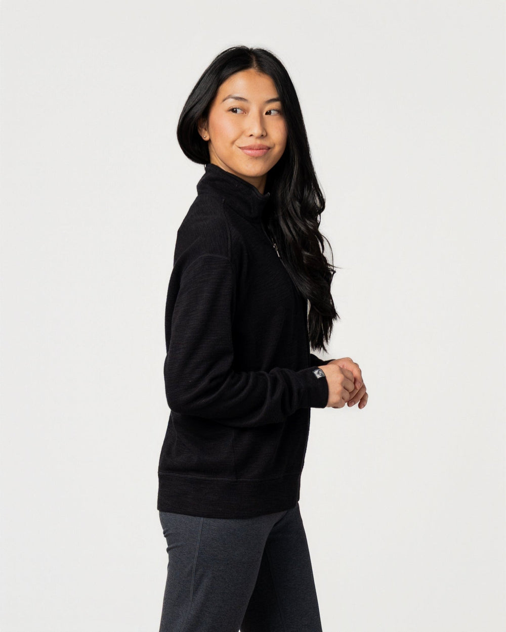 BLACK COTTON BAMBOO SHORELINER 1/4 ZIP
