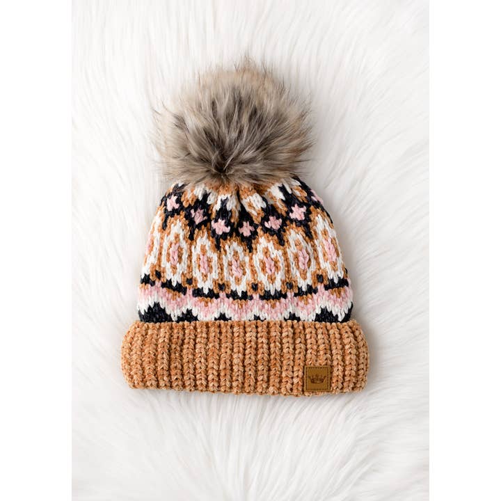 CAMEL MULTI FAIR ISLE POM HAT