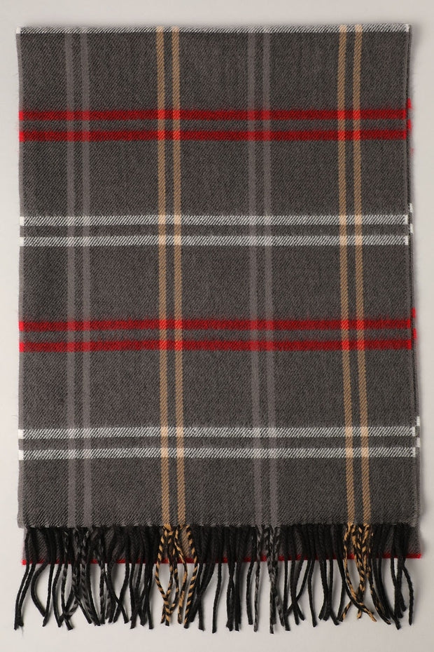 DARK GREY PLAID COZY SCARF