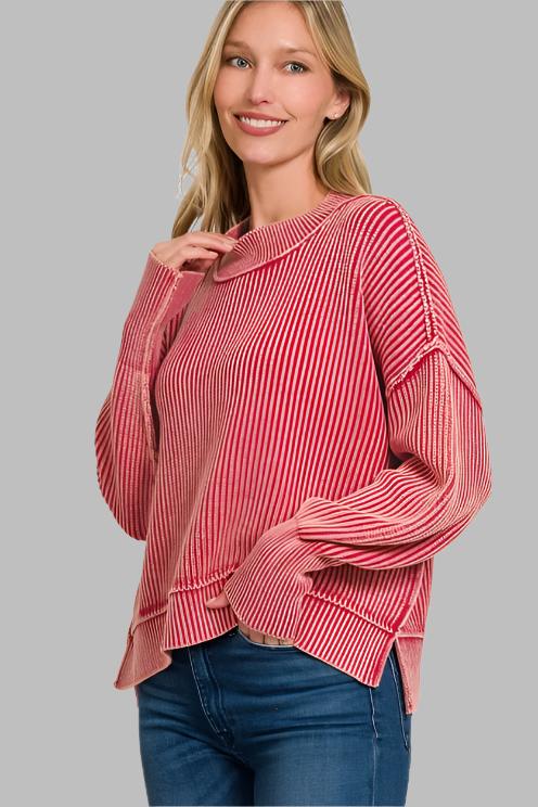 MACY RED RIB KNIT SWEATER