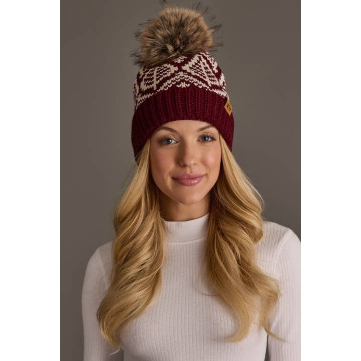 WINE & BEIGE POM HAT