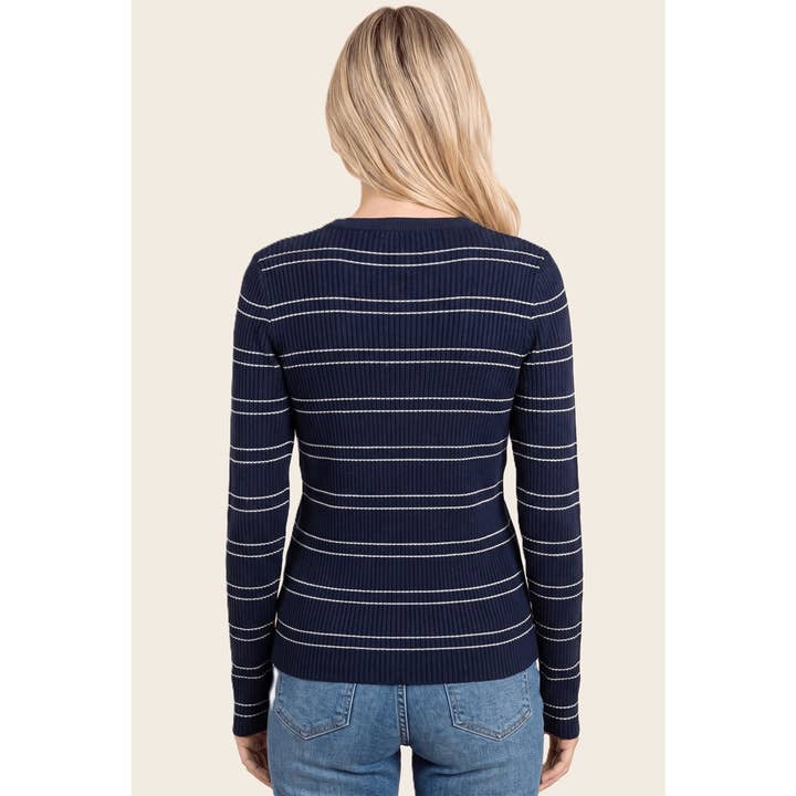 NAVY STRIPE RIBBED SWEATER