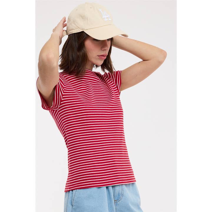 RUBY RED STRIPE BOATNECK TOP