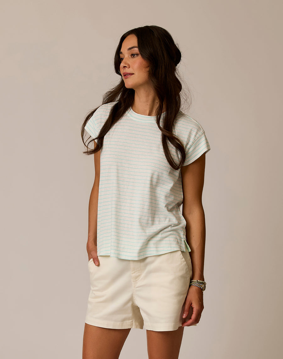 ASTRID LIGHT AQUA STRIPE HEMP TEE
