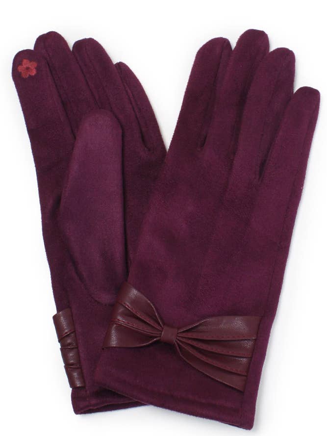 WINE BOW FAUX SUEDE GLOVES