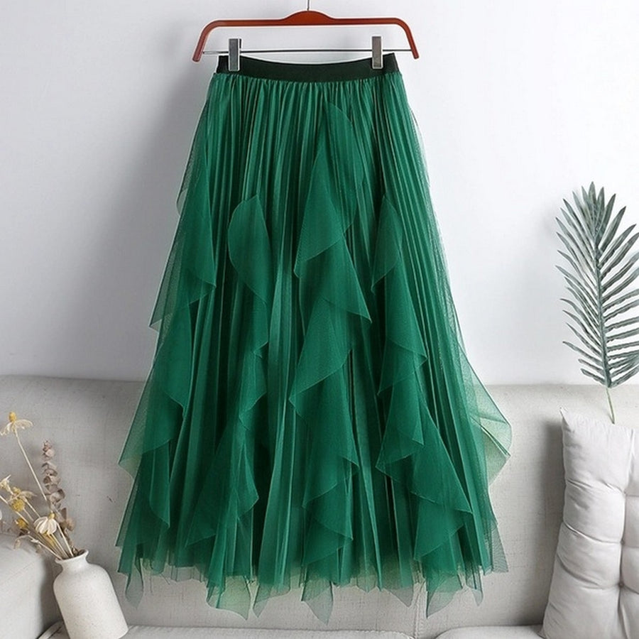 HOLLY GREEN PLEATED TULLE SKIRT
