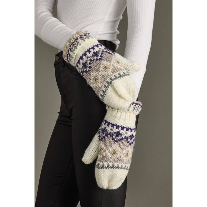 WHITE PURPLE & TAUPE MITTENS
