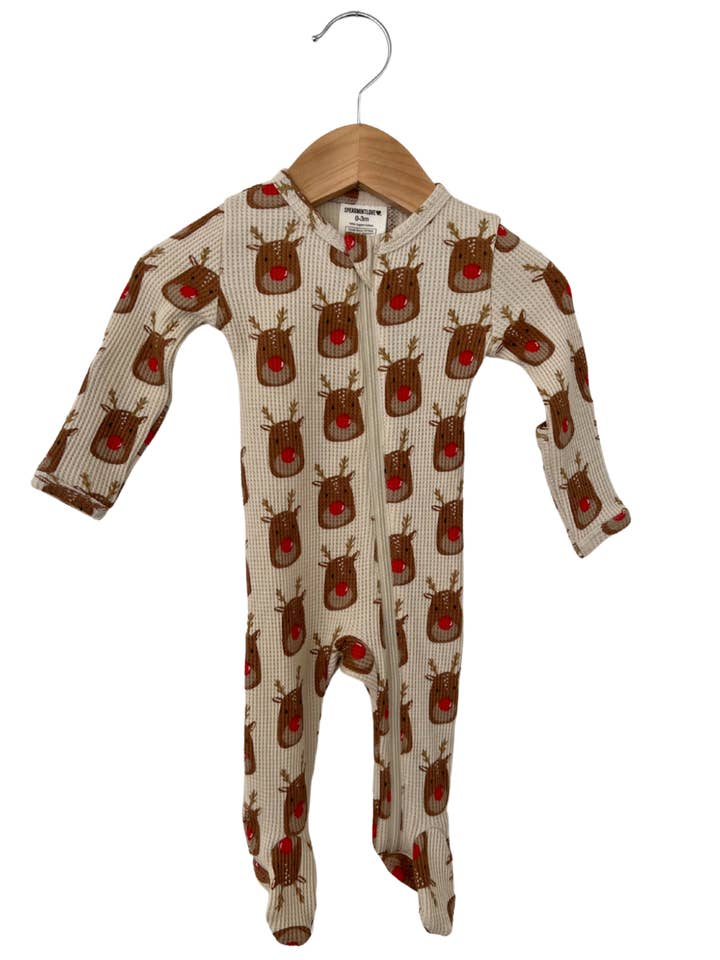 REINDEER WAFFLE FOOTIE ROMPER