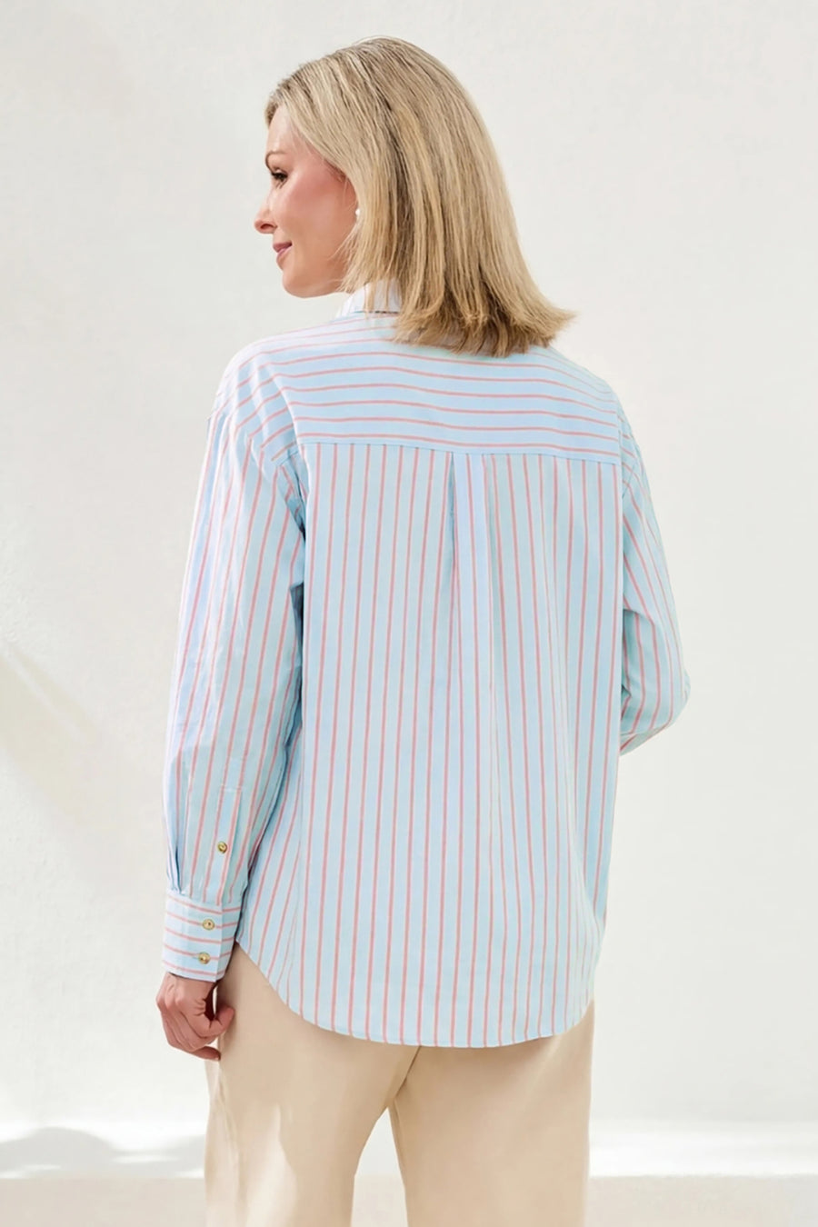 CHAMBRAY STRIPE LONG SLEEVE BUTTON FRONT SHIRT