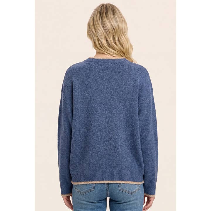 INDIGO HORSE JACQUARD CREW NECK SWEATER