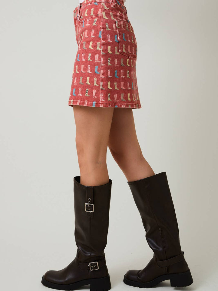 RUST WESTERN BOOT PRINT SKIRT