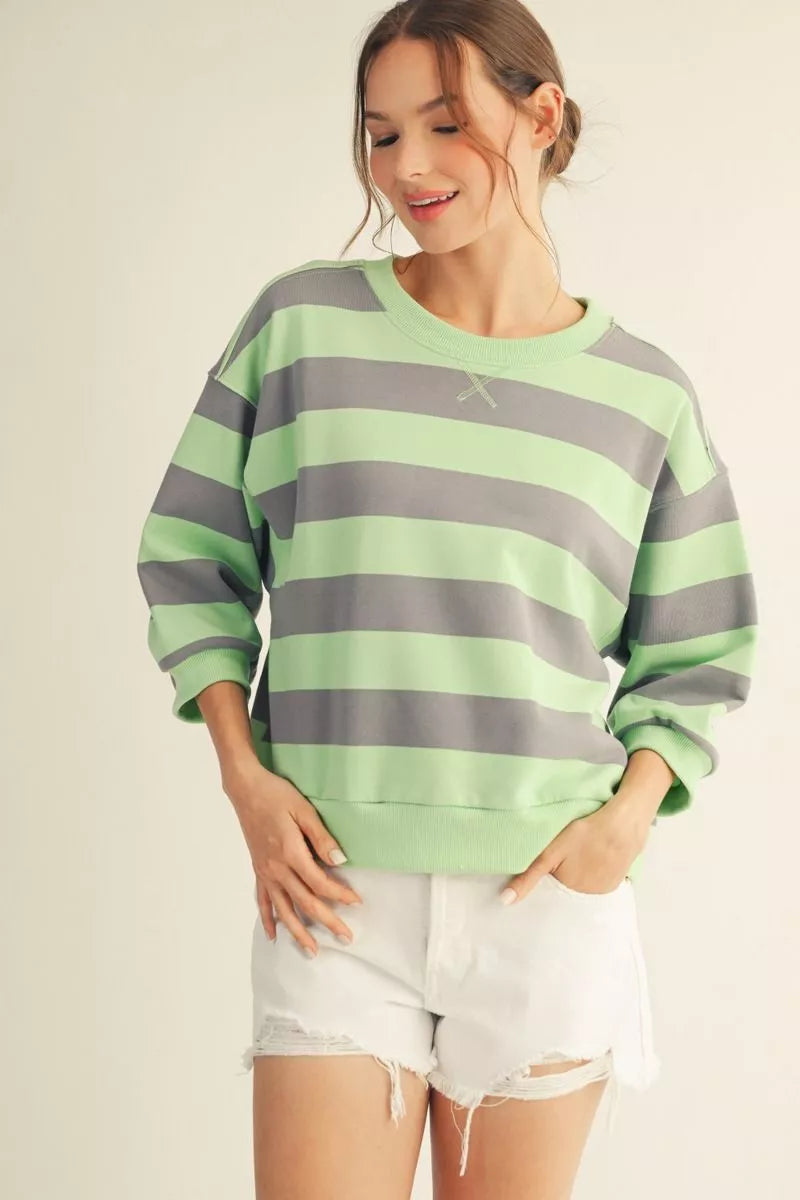 ABBIE MINT STRIPE CREW
