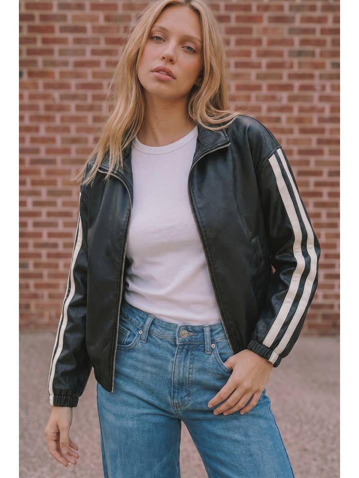 POSH STRIPE BLACK BOMBER JACKET