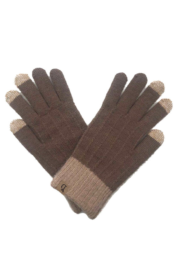 DARK TAUPE TEXTURED KNIT GLOVES