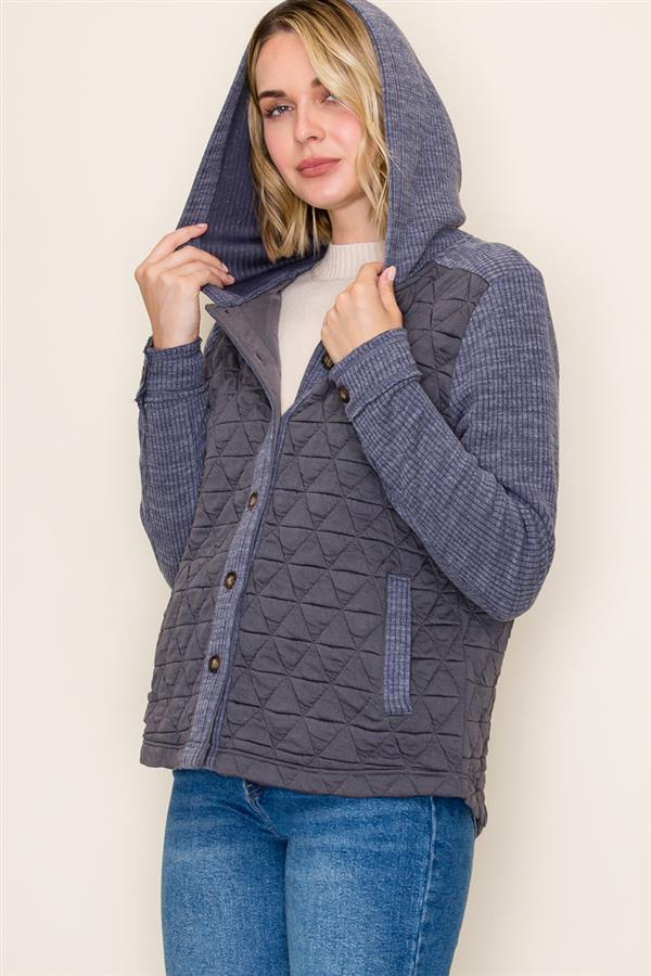 FAYE CHARCOAL HOODED QUILTED KNIT JACKET