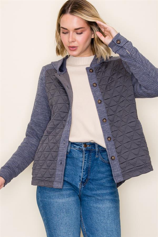 FAYE CHARCOAL HOODED QUILTED KNIT JACKET